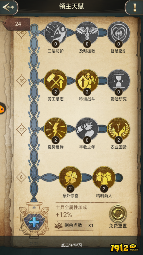 1912yx《万乘之国》领主天赋怎么点